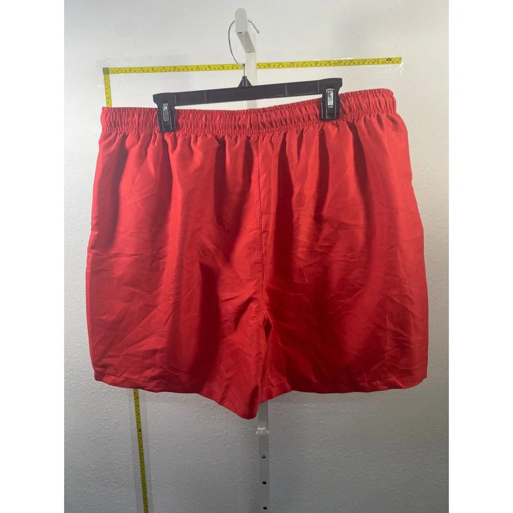 Mens Red Swim Trunks Elastic Waist‎ Drawstring Board Shorts Side Pockets XL
